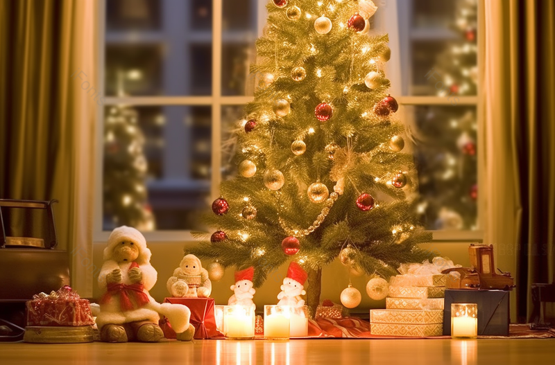 室内圣诞节圣诞树毛绒玩具装饰摄影实拍,高清,摄影图,摄影图片,图片大全,摄影图免费下载